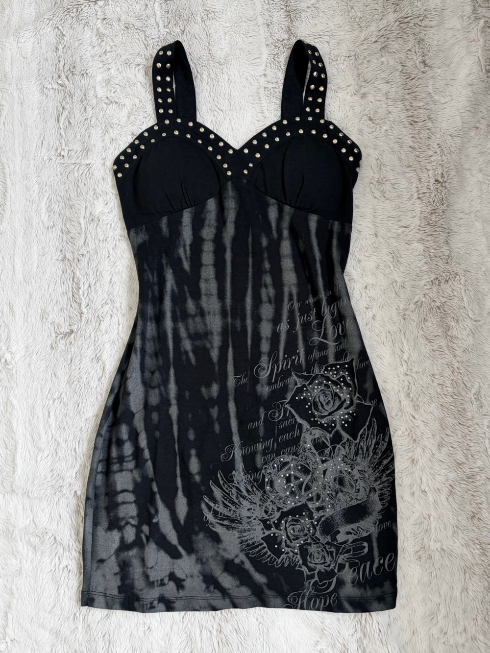 🖤 Vintage Y2K South Pole Mini Dress Studded Rhinestone Tattoo McBling Goth Glam - Picture 1 of 11